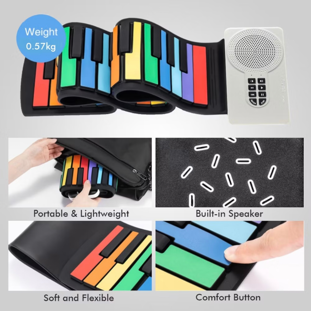 Silicone Portable Rollable Piano - Rainbow 49 Keys