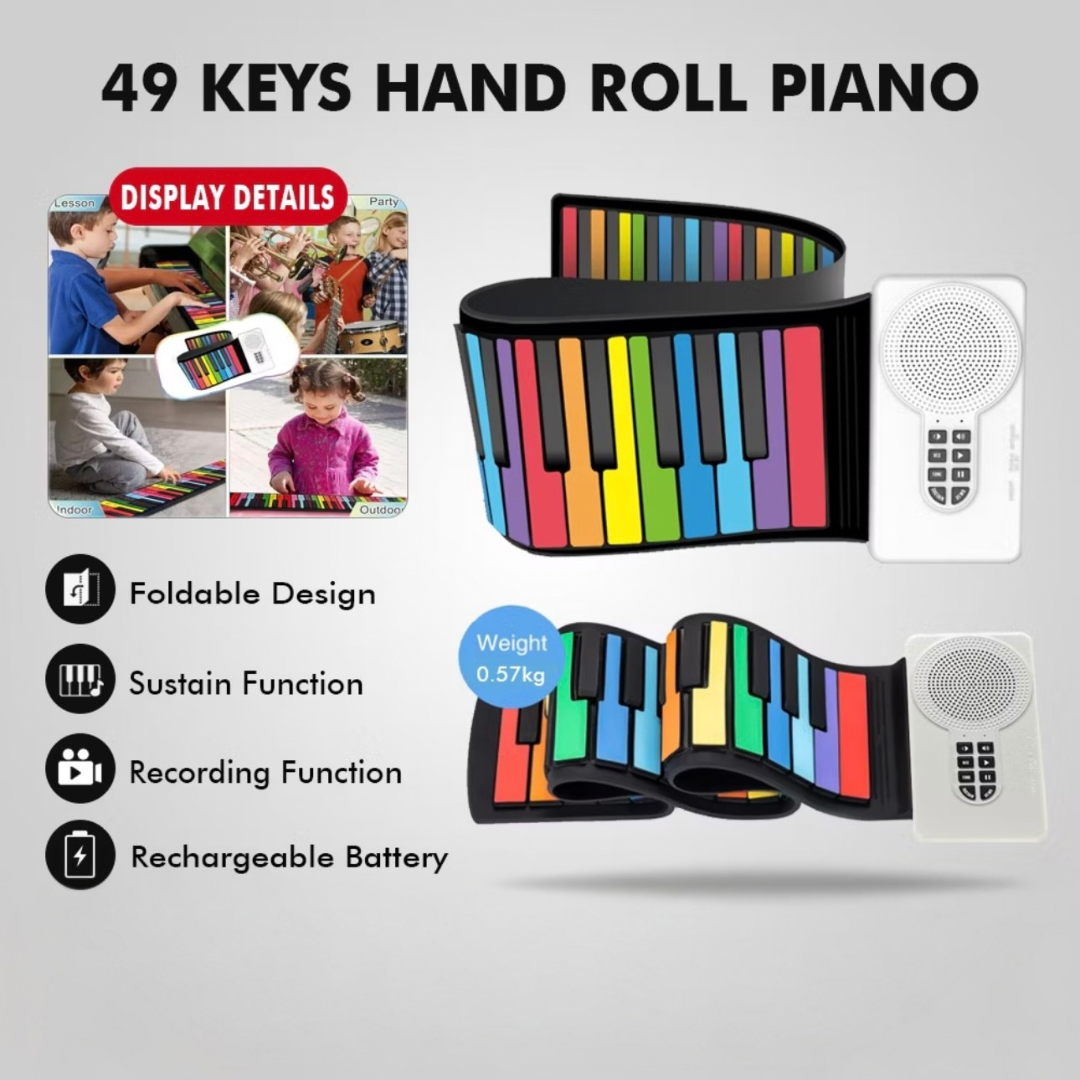 Silicone Portable Rollable Piano - Rainbow 49 Keys