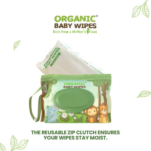 Organic Baby Wipes Eco Pack 5x64s with Zip Clutch Reusable Pouch