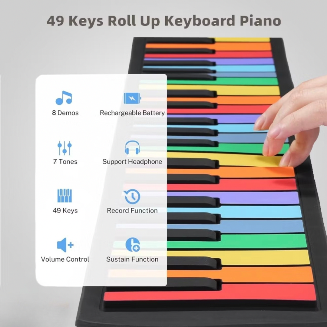 Silicone Portable Rollable Piano - Rainbow 49 Keys