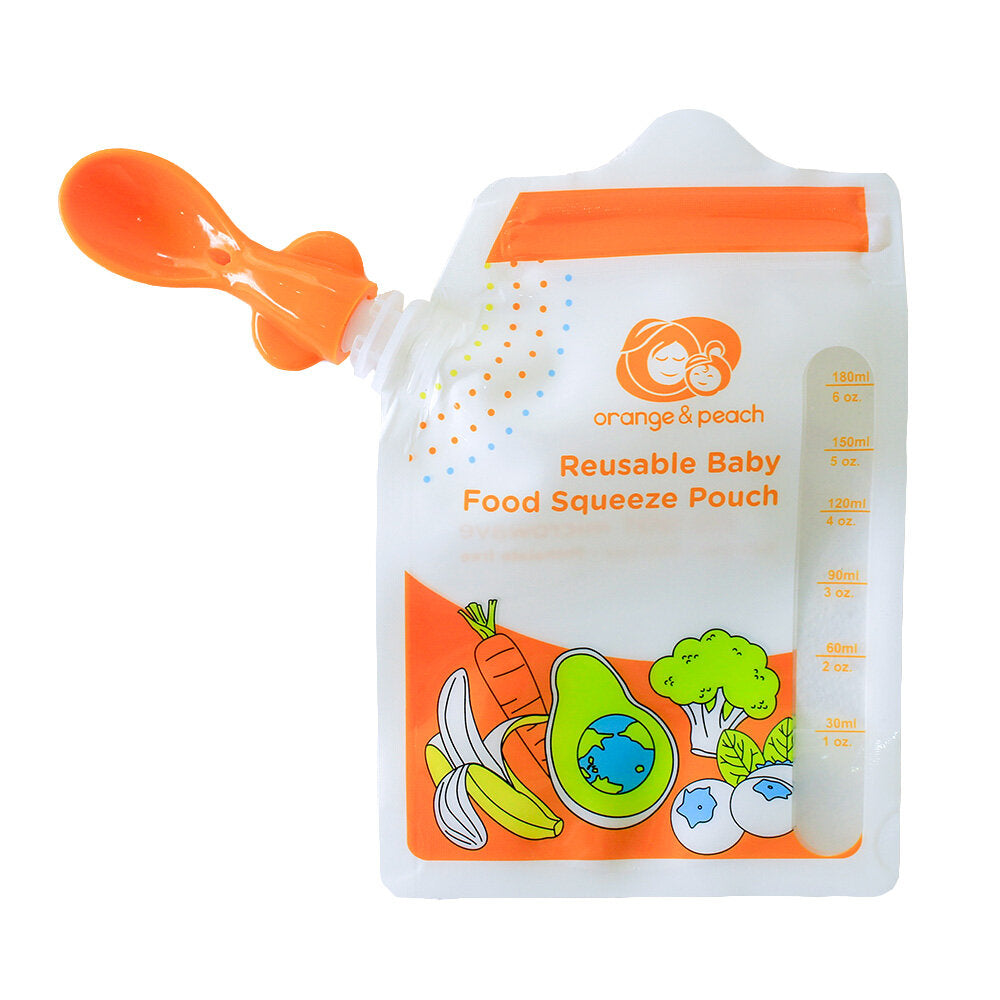 Orange and Peach Reusable Baby Food Squeeze Pouch