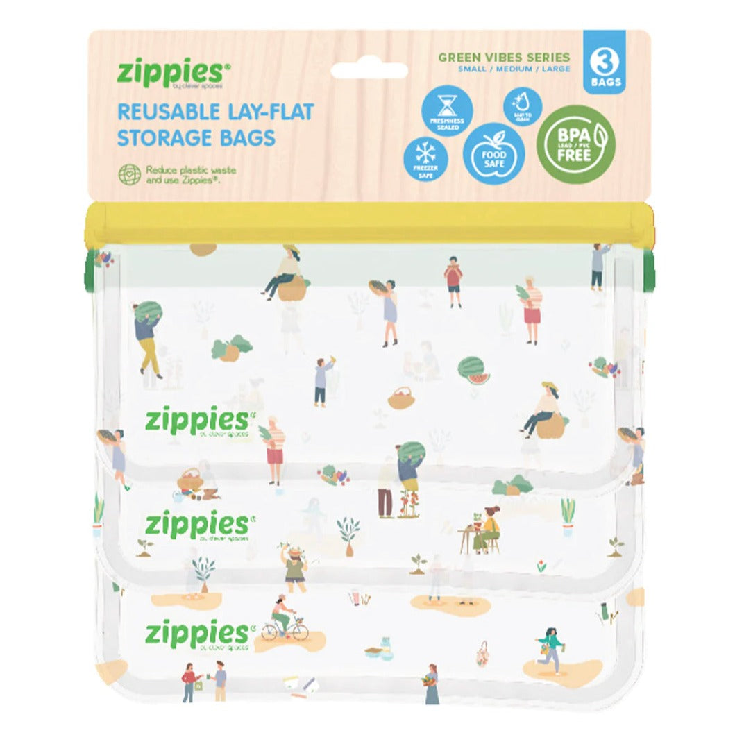 Zippies Reusable Lay Flat Storage Bags - Green Vibes Series