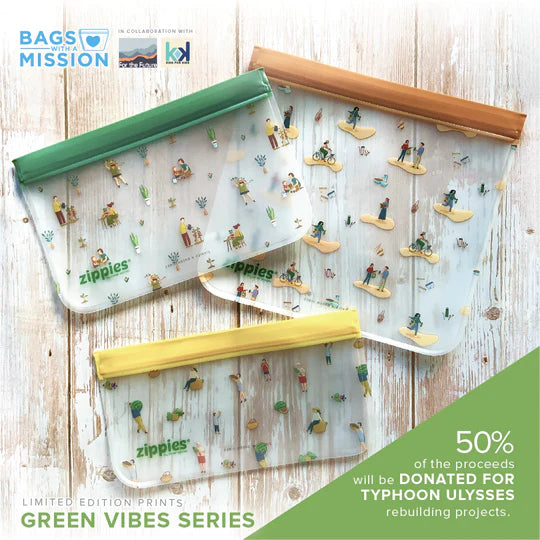 Zippies Reusable Lay Flat Storage Bags - Green Vibes Series