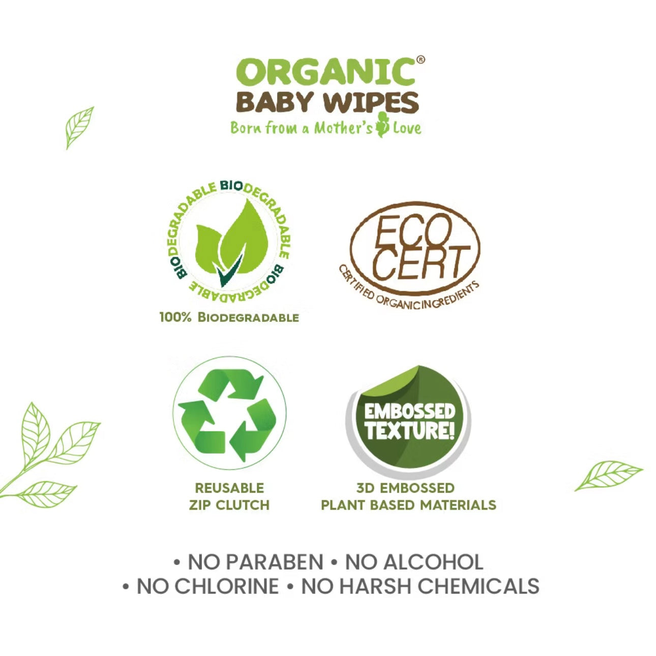 Organic Baby Wipes Eco Pack 5x64s with Zip Clutch Reusable Pouch
