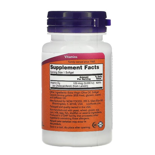 Now Foods High Potency Vitamin D-3 5000IU - 120 Softgels