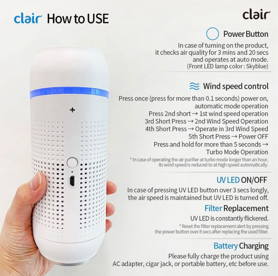 Clair Portable and Rechargeable Air Purifier