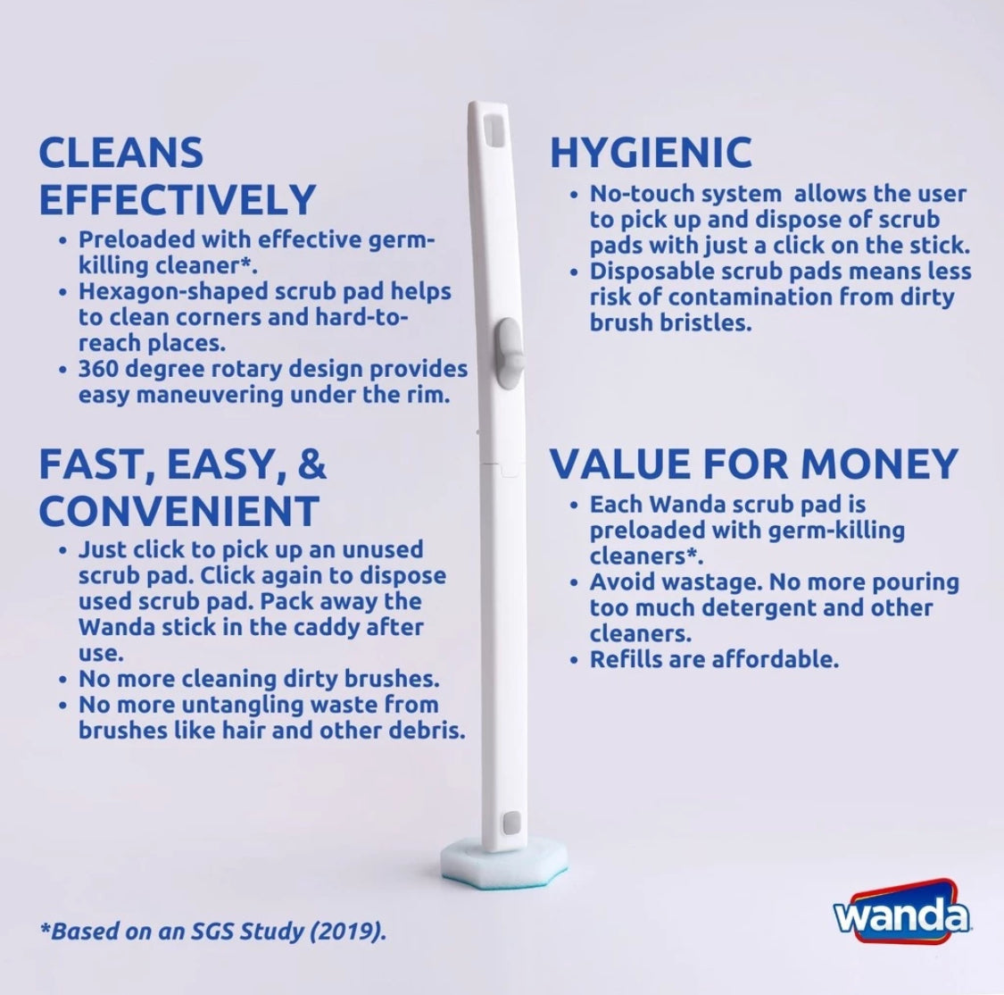 Wanda Toilet Cleaning System Set with 8 Disposable Scrub Pad Refills