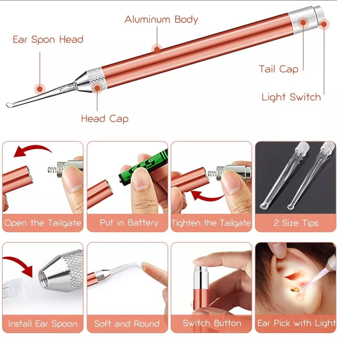 LED Light Ear Pick Set with Magnifying Glass