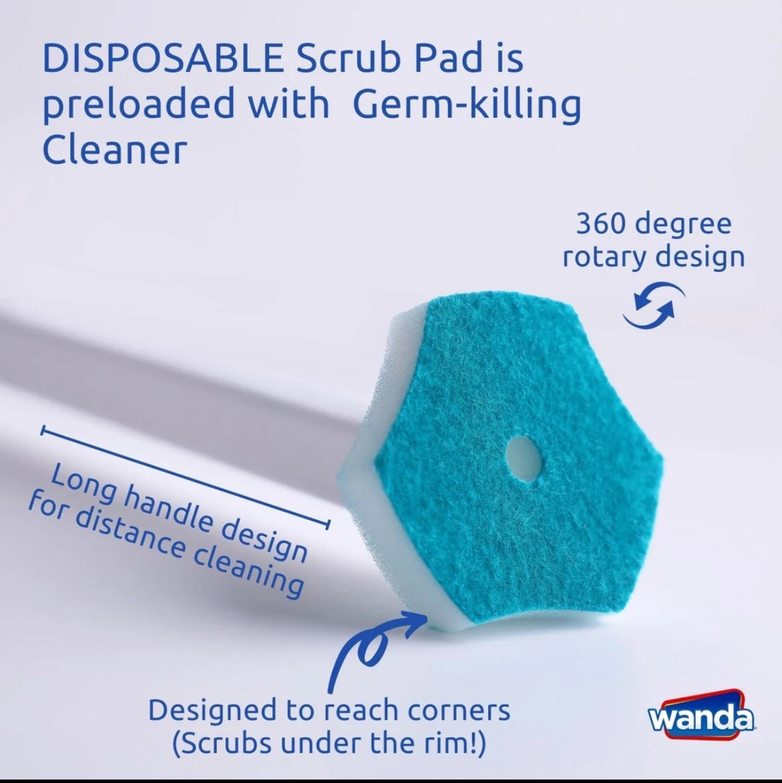 Wanda Toilet Cleaning System Set with 8 Disposable Scrub Pad Refills