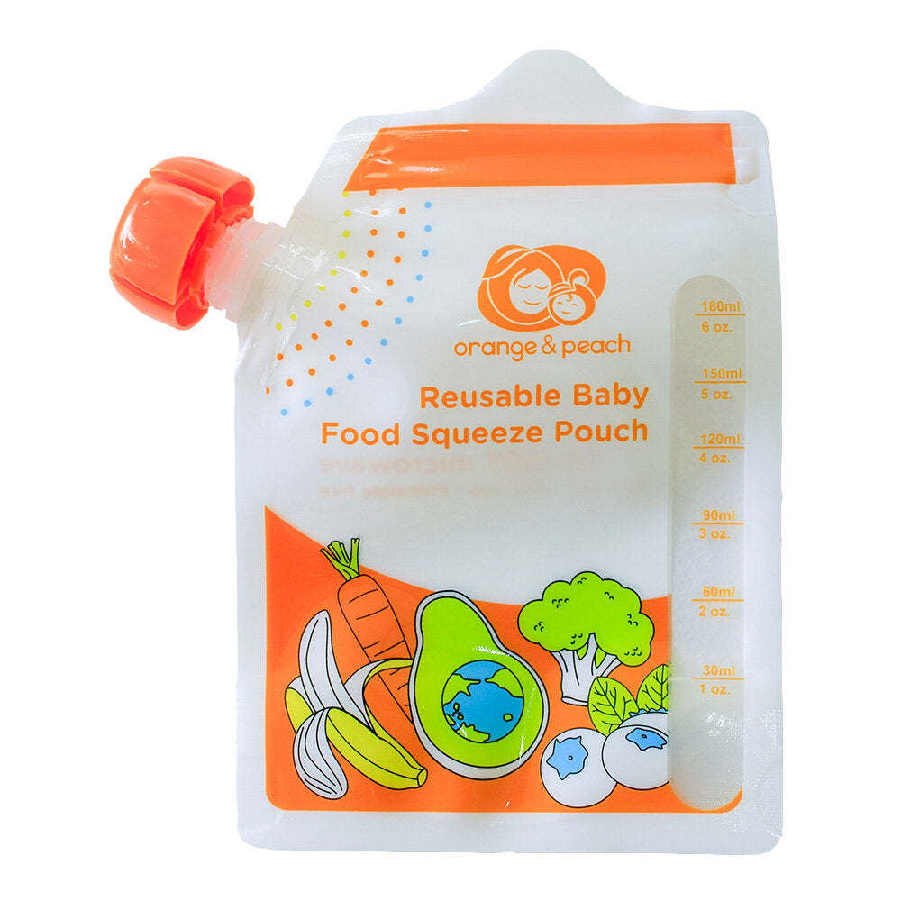 Orange and Peach Reusable Baby Food Squeeze Pouch