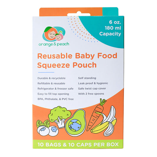 Orange and Peach Reusable Baby Food Squeeze Pouch