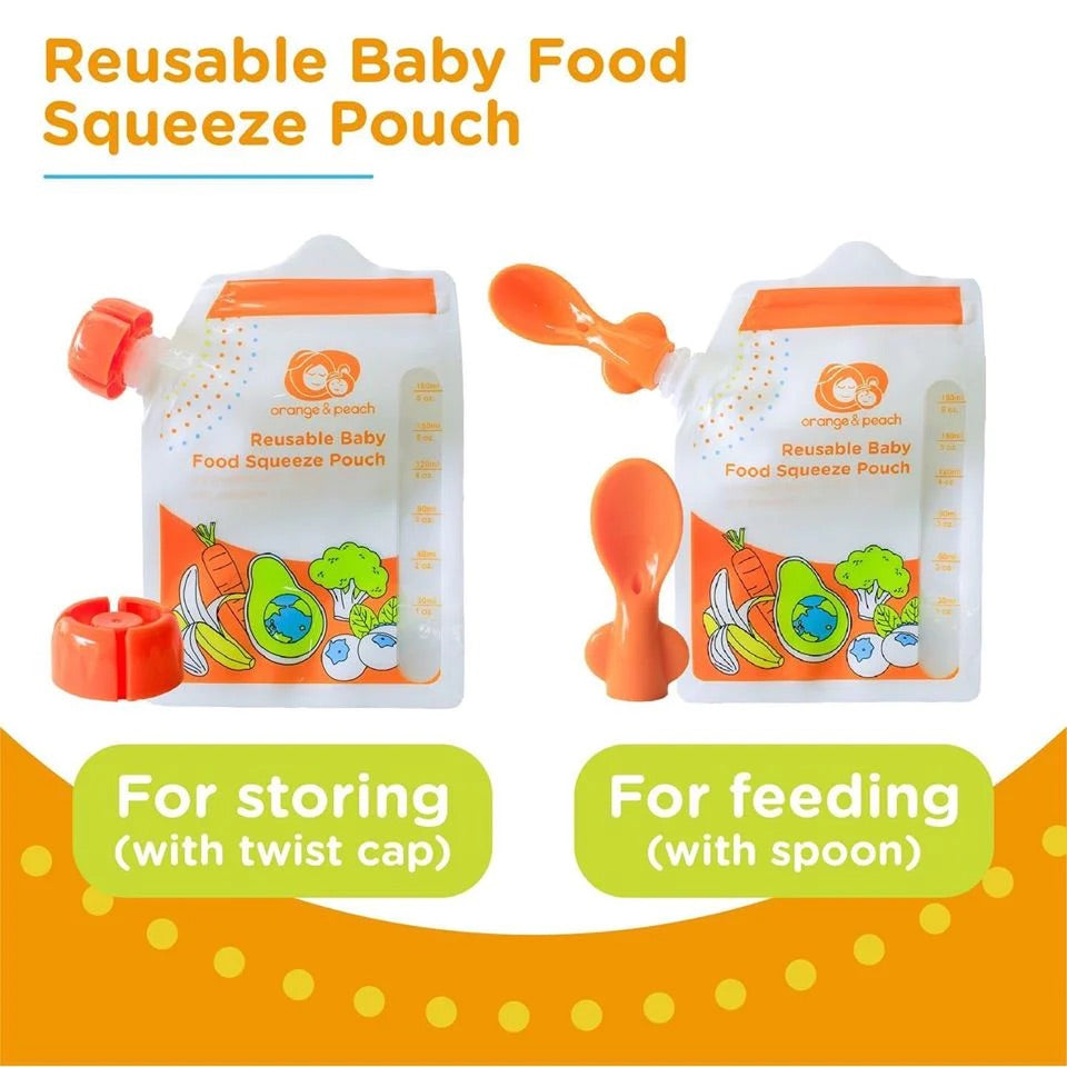 Orange and Peach Reusable Baby Food Squeeze Pouch