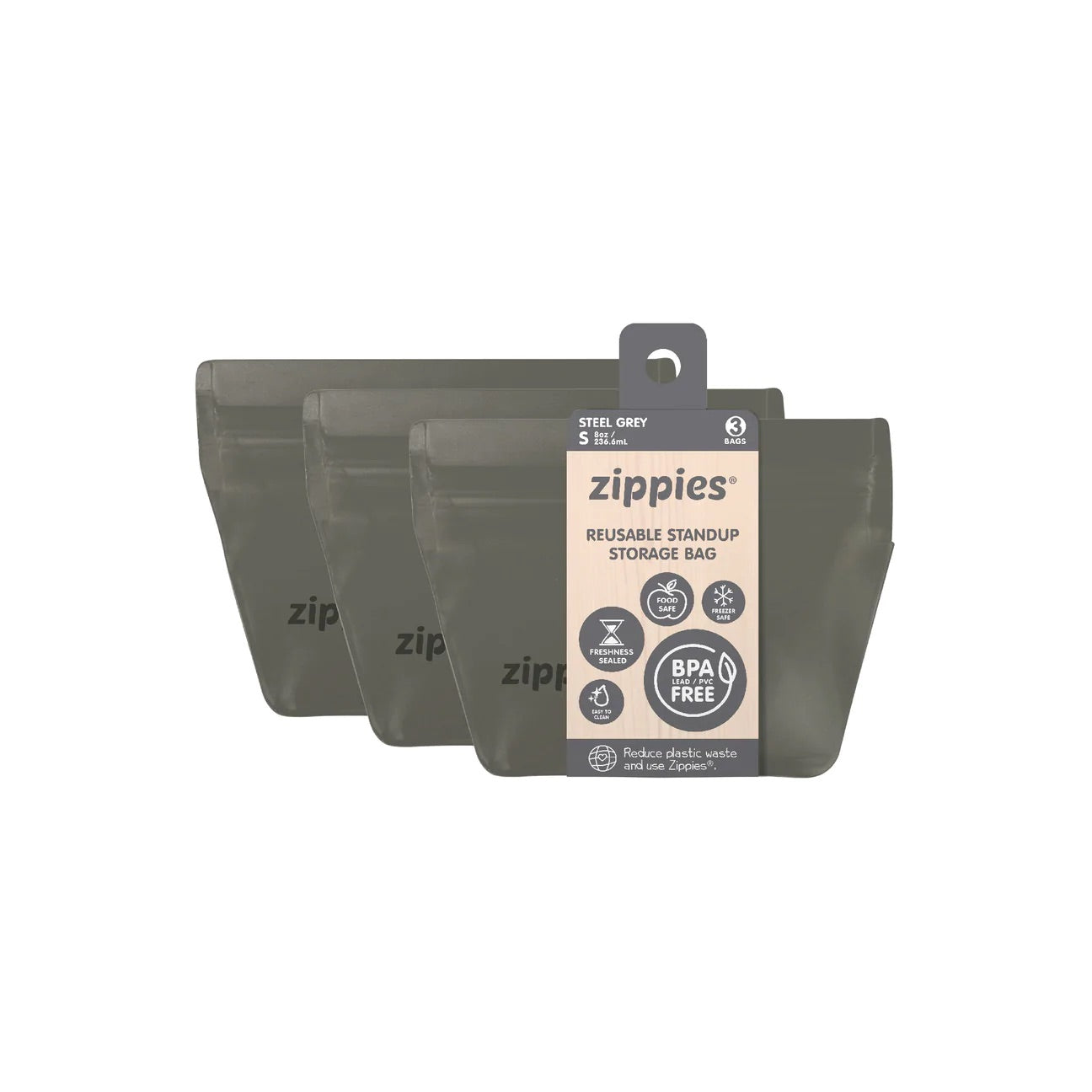 Zippes  Reusable Standup Storage Bags - Steel Grey