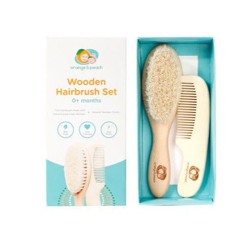 Orange & Peach Wooden Hairbrush Set