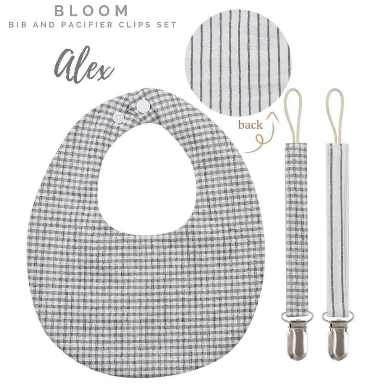 Blooming Wisdom Bib and Pacifier Clips Set