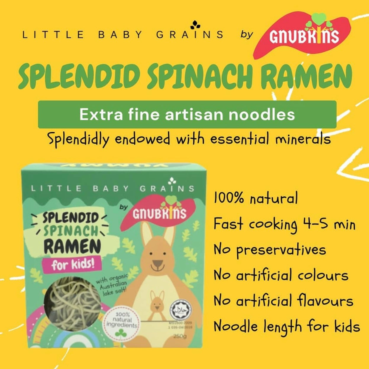 Little Baby Grains by GNUBKINS - Splendid Spinach Ramen for Kids 250g (5 Servings)