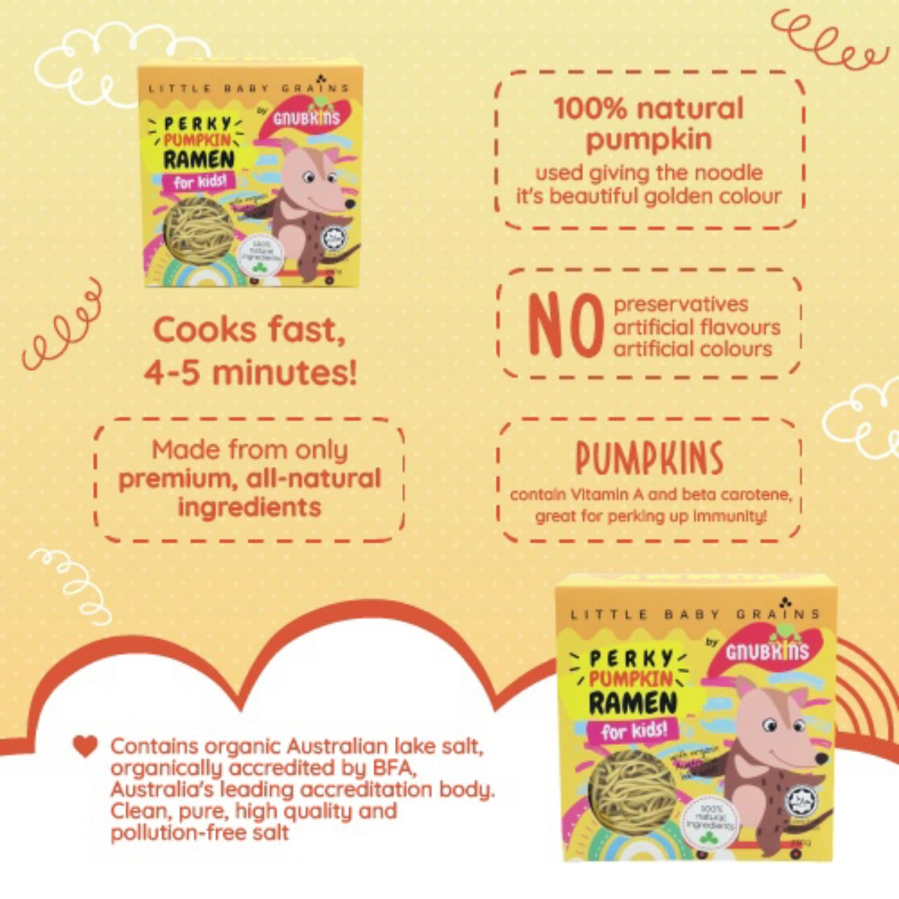 Little Baby Grains by GNUBKINS - Perky Pumpkin Ramen for Kids 250g (5 Servings)