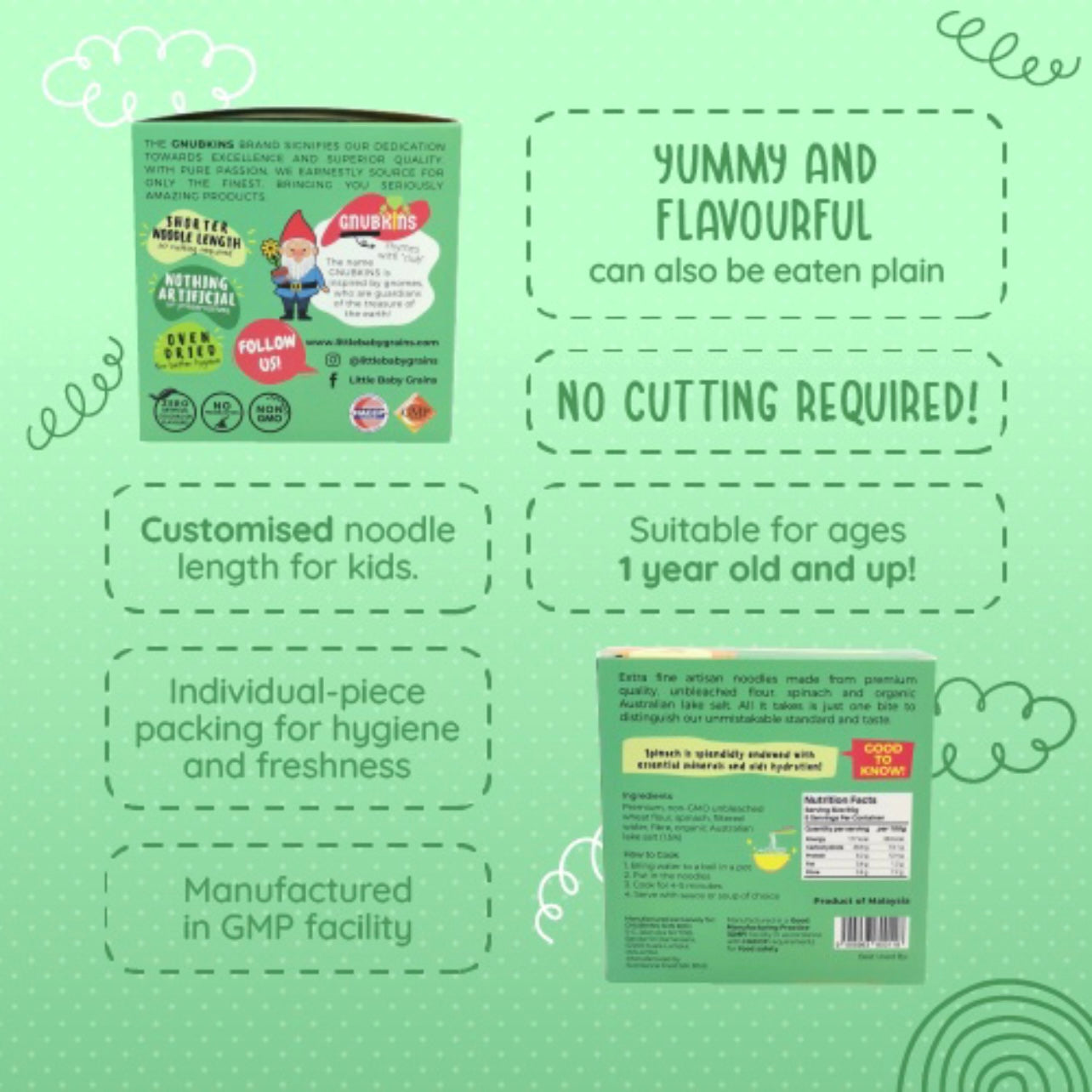 Little Baby Grains by GNUBKINS - Splendid Spinach Ramen for Kids 250g (5 Servings)